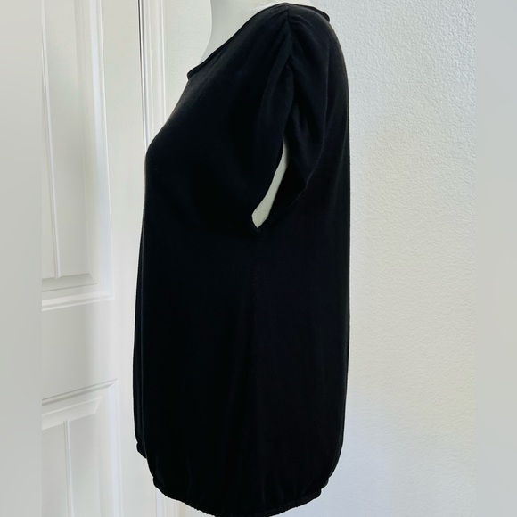 Talbots Black Short Ruched Cap Sleeve Elastic Waist Knit Sweater - Petite Size M - Picture 3 of 8